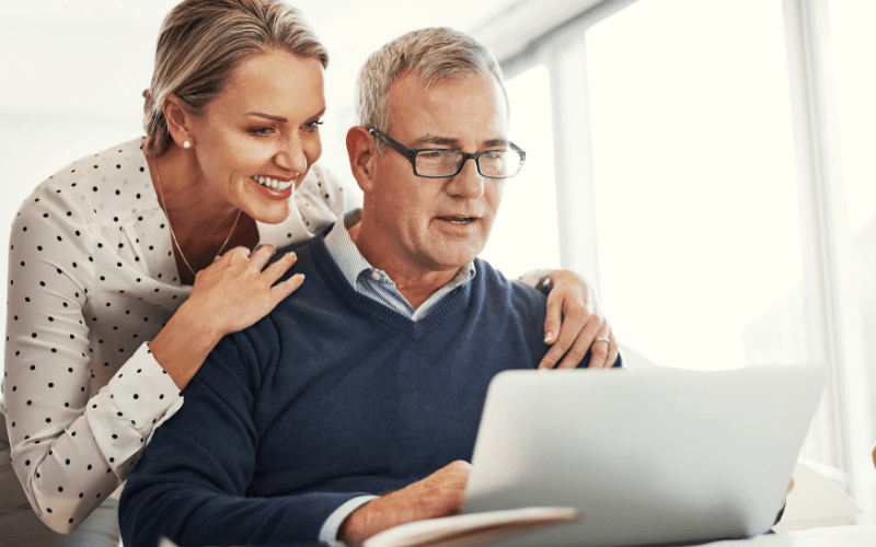 Couple looking at computer