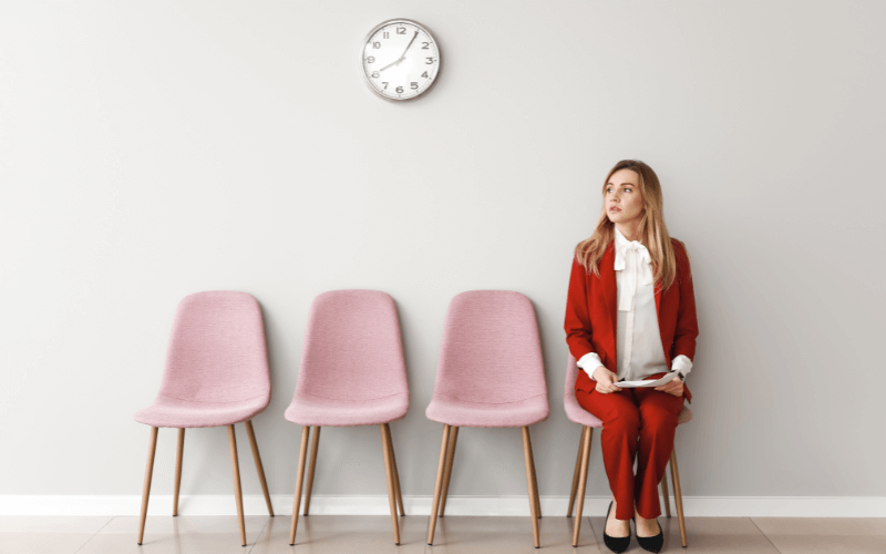 Interviewee sitting in waiting room