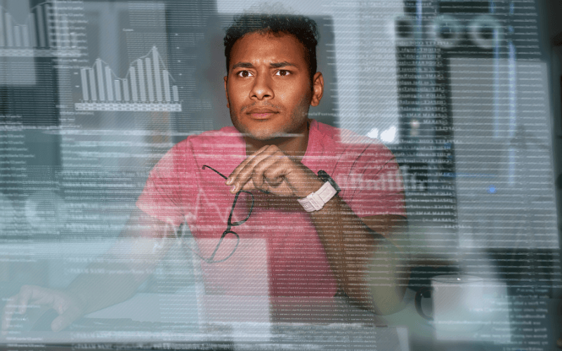 Person looking at payroll data