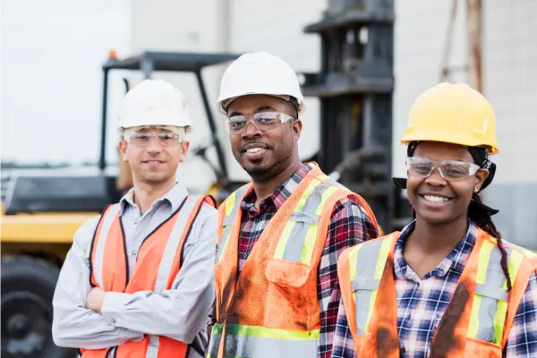 Construction workers smiling