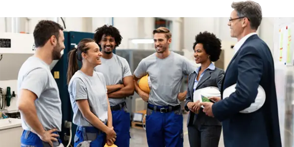 Construction workers collaborating on a job site